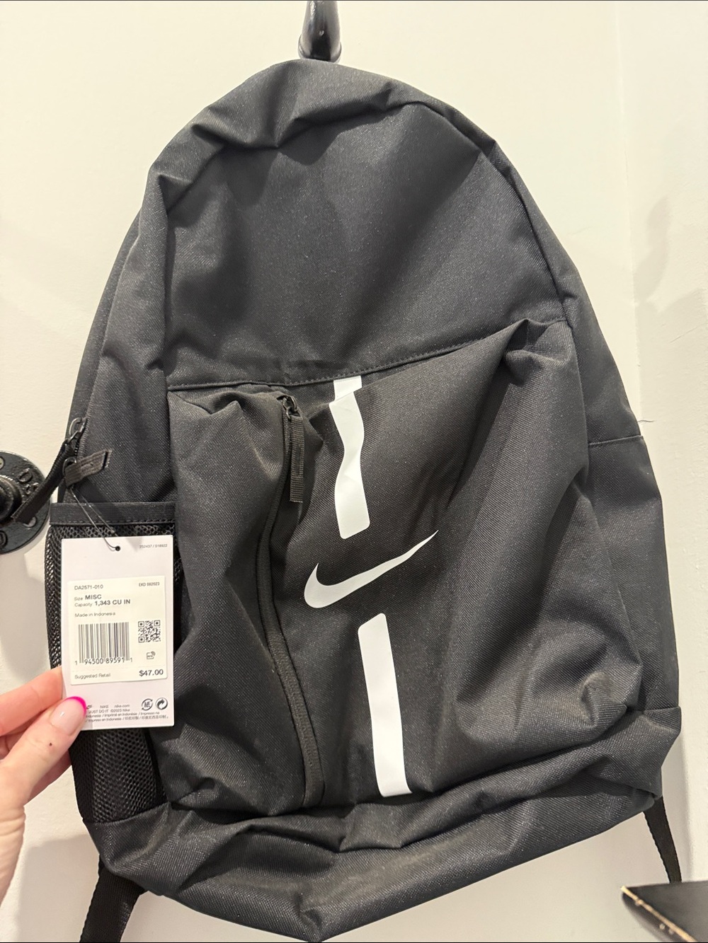 Nike Black Backpack with White Swoosh and Stripe